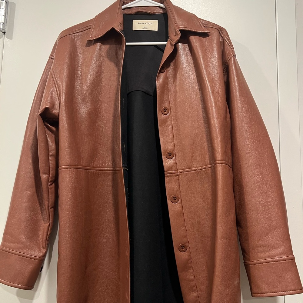 Aritzia Babaton Cognac Faux Leather Shirt Jacket - size XXS